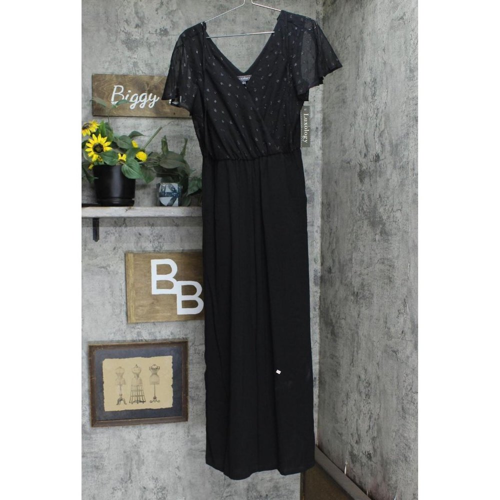 Luxology Womens V-Neck Front Back Tie Jumpsuit 165b48d44a9590 Black S - Picture 1 of 8